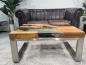 Preview: Ausgefallener Couchtisch eckig Holz mit Glas und Edelstahl