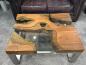 Preview: Ausgefallener Couchtisch eckig Holz mit Glas und Edelstahl