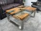 Preview: Ausgefallener Couchtisch eckig Holz mit Glas und Edelstahl
