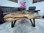 Preview: Baumstamm-Couchtisch mit Glasplatte, schwarze Beine