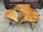 Preview: Tree trunk coffee table with glass and wood surface, black legs.