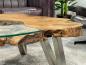 Preview: Tree trunk coffee table with glass top, irregular shape