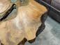 Preview: Log coffee table with glass and wood surface, irregular shape.