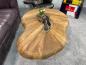 Preview: Wood coffee table with glass inset and stainless steel base
