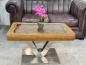 Preview: Besonderer Couchtisch aus Altholz mit Glasplatte