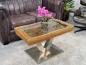 Preview: Besonderer Couchtisch aus Altholz mit Glasplatte