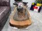 Preview: Coffee table from antique rice mortar, glass top, metal base