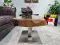 Preview: Coffee table from antique rice mortar, approx. 109x52x51 cm, in front of sofa.