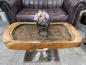 Preview: Coffee table from antique rice mortar, rectangular, wood and metal