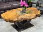 Preview: Einmaliger Couchtisch aus Teak Baumscheiben und Glas