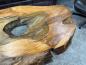 Preview: Einmaliger Couchtisch aus Teak Baumscheiben und Glas