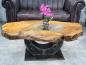 Preview: Einmaliger Couchtisch aus Teak Baumscheiben und Glas