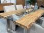 Preview: Massivholztisch mit Glaseinlage aus Altholz
