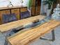 Preview: Massivholztisch mit Glaseinlage aus Altholz