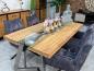 Preview: Massivholztisch mit Glaseinlage aus Altholz