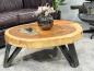 Preview: Massiver runder Couchtisch Baumstamm mit Metallgestell