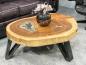 Preview: Massiver runder Couchtisch Baumstamm mit Metallgestell