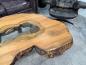 Preview: Couchtisch aus Altholz mit Glaseinlage, unregelmäßige Form
