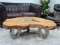 Preview: Couchtisch aus Altholz mit Glaseinlage, unregelmäßige Form