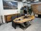 Preview: Esstisch Expression aus Teakholz mit Glaseinlagen und Edelstahlgestell