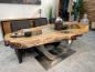 Preview: Esstisch Expression aus Teakholz mit Glaseinlagen und Edelstahlgestell