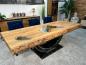 Preview: Abverkauf Esstisch "Deep Island" aus Holz mit Glaseinlage ca. 250 x 100 x 79 cm mit Halbmond Rohstahlgestell