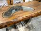 Preview: Massivholz Esstisch "Deep Island" mit Glaseinlage 180 cm