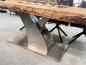Preview: Massivholztisch aus recyceltem Altholz mit Glas-Einlage.