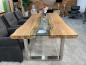 Preview: Massiver Design Esstisch mit Kufen und Glaselementen