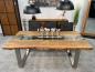 Preview: Massiver Design Esstisch mit Kufen und Glaselementen