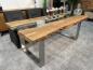 Preview: Massiver Design Esstisch mit Kufen und Glaselementen