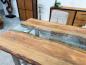 Preview: Massiver Design Esstisch mit Kufen und Glaselementen
