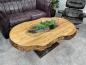 Preview: Organic oval wooden coffee table with metal base, 138x82-92x50 cm
