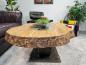 Preview: Organic wooden coffee table with glass top, oval shape