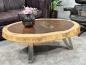 Preview: Massiver runder Couchtisch Baumstamm mit Metallgestell