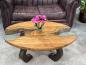 Preview: Massivholz Couchtisch mit Glaseinlagen Bay
