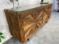 Preview: Sideboard / Anrichte "Essence" 180 x 45 x 82 cm aus recyceltem Altholz mit Chromgestell und Glasplatte