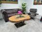 Preview: Spektakulärer Couchtisch Fusion mit organischer Form aus Holz mit Metall