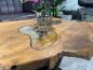 Preview: Coffee table made of solid wood with glass top, irregular shape.