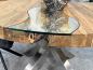 Preview: Round dining table made of recycled wood with stainless steel base and glass insert.