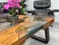 Preview: Wooden coffee table with glass inlays, metal legs