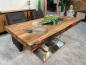 Preview: Massivholz Esszimmertisch mit Halbmondfuss und Glas 180cm