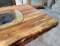 Preview: Massivholz Esszimmertisch mit Halbmondfuss und Glas 180cm