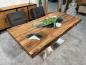 Preview: Massivholz Esszimmertisch mit Halbmondfuss und Glas 180cm