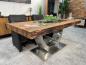 Preview: Massivholz Esszimmertisch mit Halbmondfuss und Glas 180cm