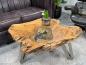 Preview: Log table with glass top, 90x75x45 cm, on carpet