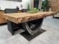 Preview: massiver Teakholz Esstisch mit Halbmondfuss