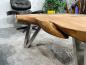 Preview: Ovaler Couchtisch "Lakeside" ca. 122 x 68-79 x 47,5 cm aus Teakholz mit Glaseinlage und Edelstahlgestell
