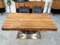 Preview: Solid wood dining table with raw steel base, 160x90 cm.