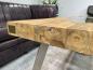 Preview: Massiver Couchtisch aus Altholz mit Edelstahlbeinen